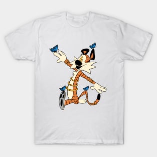 Calvin and hobbes fly with butterflies T-Shirt